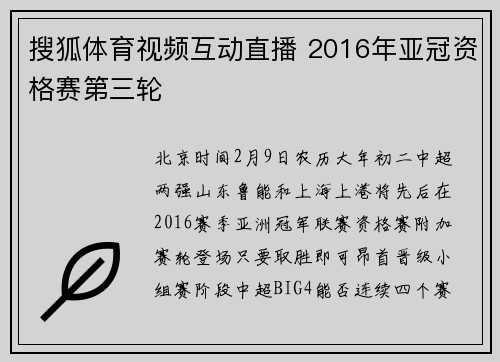 搜狐体育视频互动直播 2016年亚冠资格赛第三轮